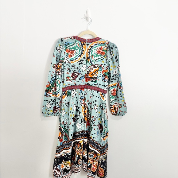 Anthropology Akemi + Kin Boho Blue Floral Beaded V-Neck Long Sleeve Dress - Picture 3 of 5